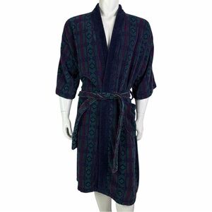 VTG 80s 90s Steeple Chase Terry Cloth Robe Mens Geometric Aztec Pattern One Size